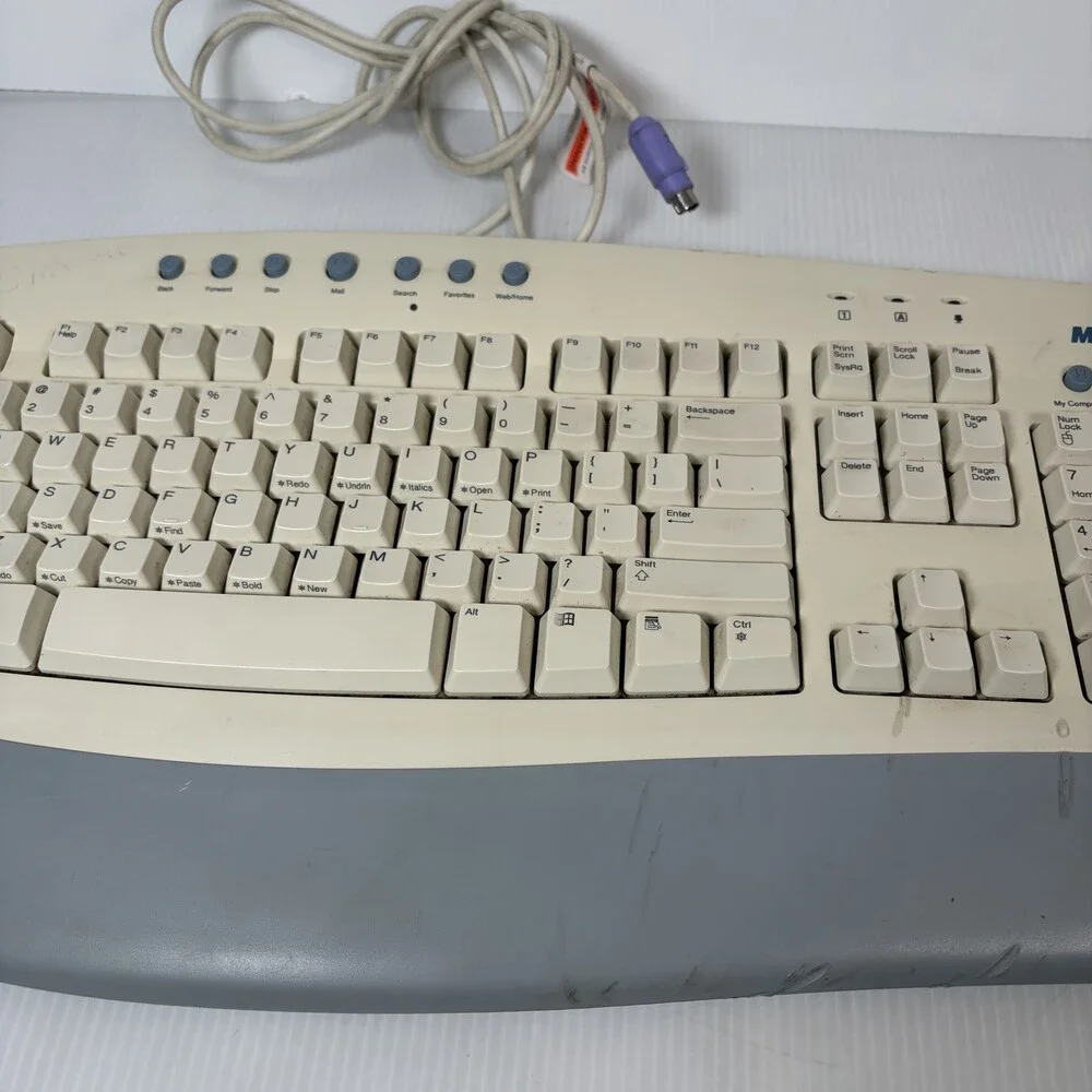 Vintage Microsoft Internet Keyboard PS/2 Wired Beige Gray Full-Size Multimedia